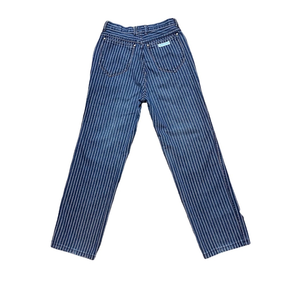 Vintage Sergio Valente High Rise Pin Stripe Straight Leg Cropped Indigo Jean - Picture 3 of 6